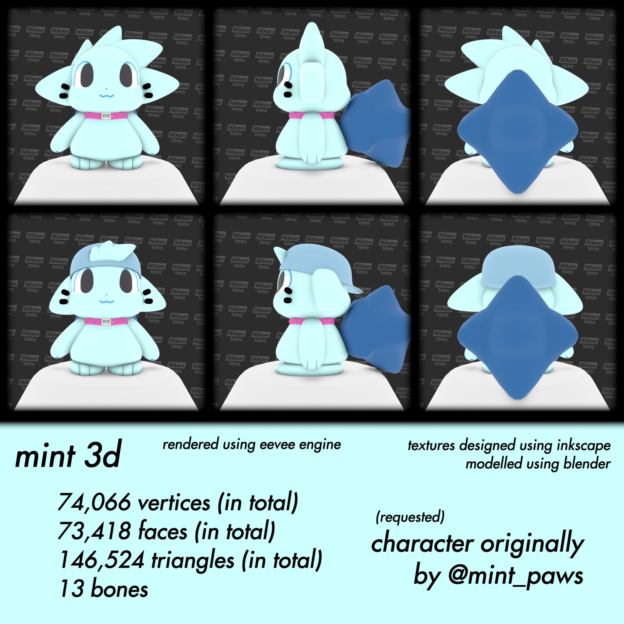 A render card of Mint. One of the first render cards I made. For mintpaws