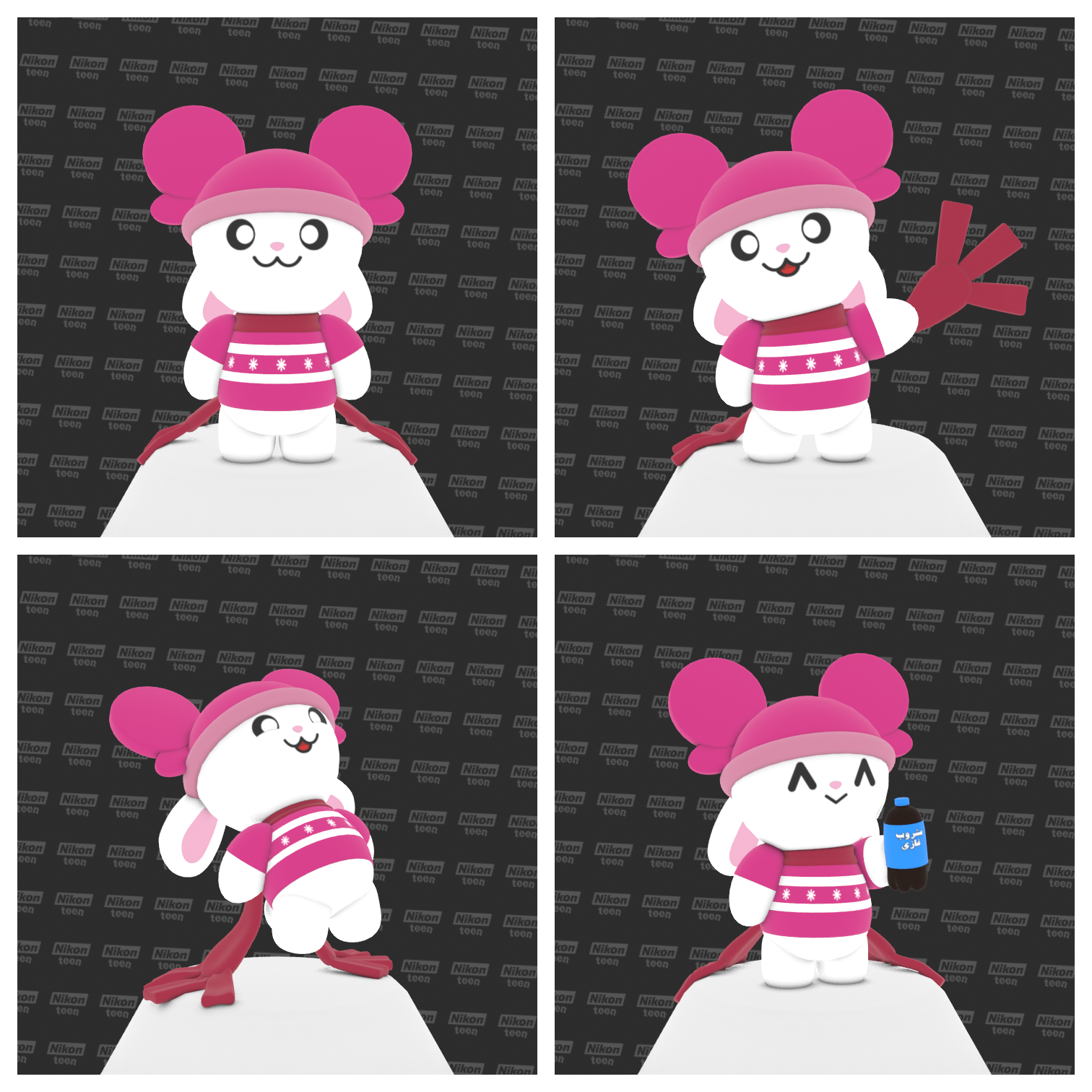 A gallery of 4 pictures featuring Snowscarf in several poses. For Snowby3D