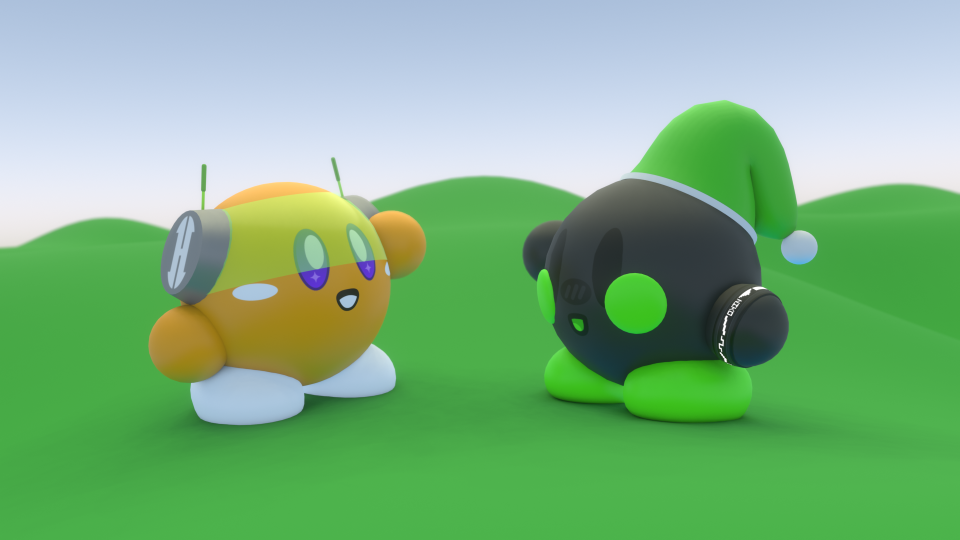 Auto (on the left) is waving to Niko. Featuring megagem_art's character.