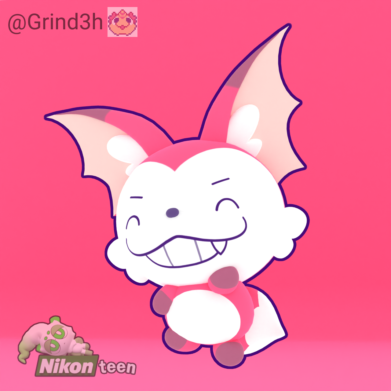 3D render of Faux, with a smug look on their face. For Grind3h