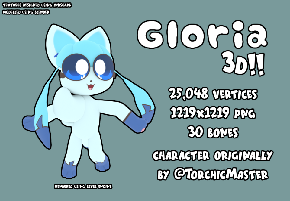A 3D demo of Gloria, who was created by TorchicMaster