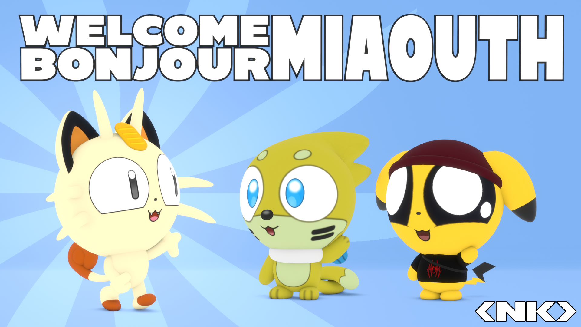 I made a character for my French Teacher and his name is Miaouth. Tricky (by AmigaX) and Jaclon (by Renegade Spider) are waving hello to him.