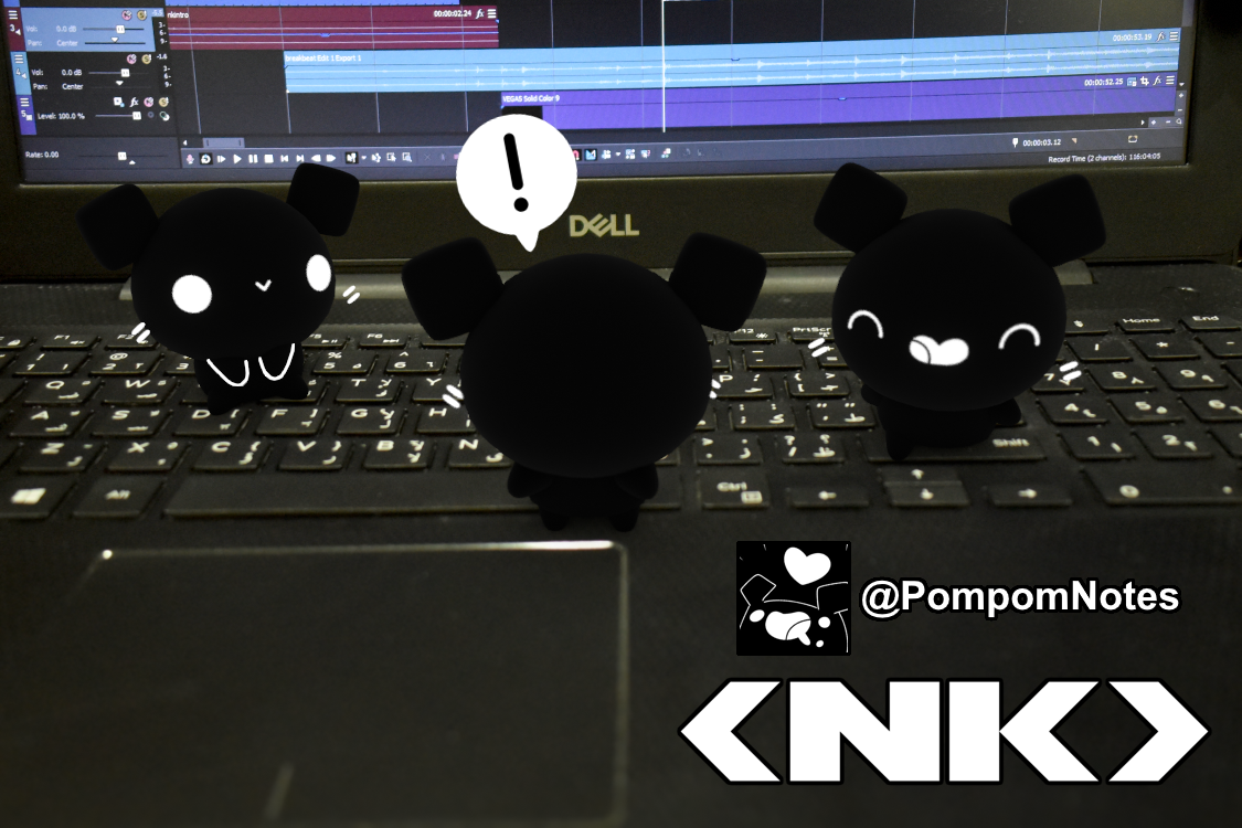 3 Pompoms are on the laptop. For PompomNotes.