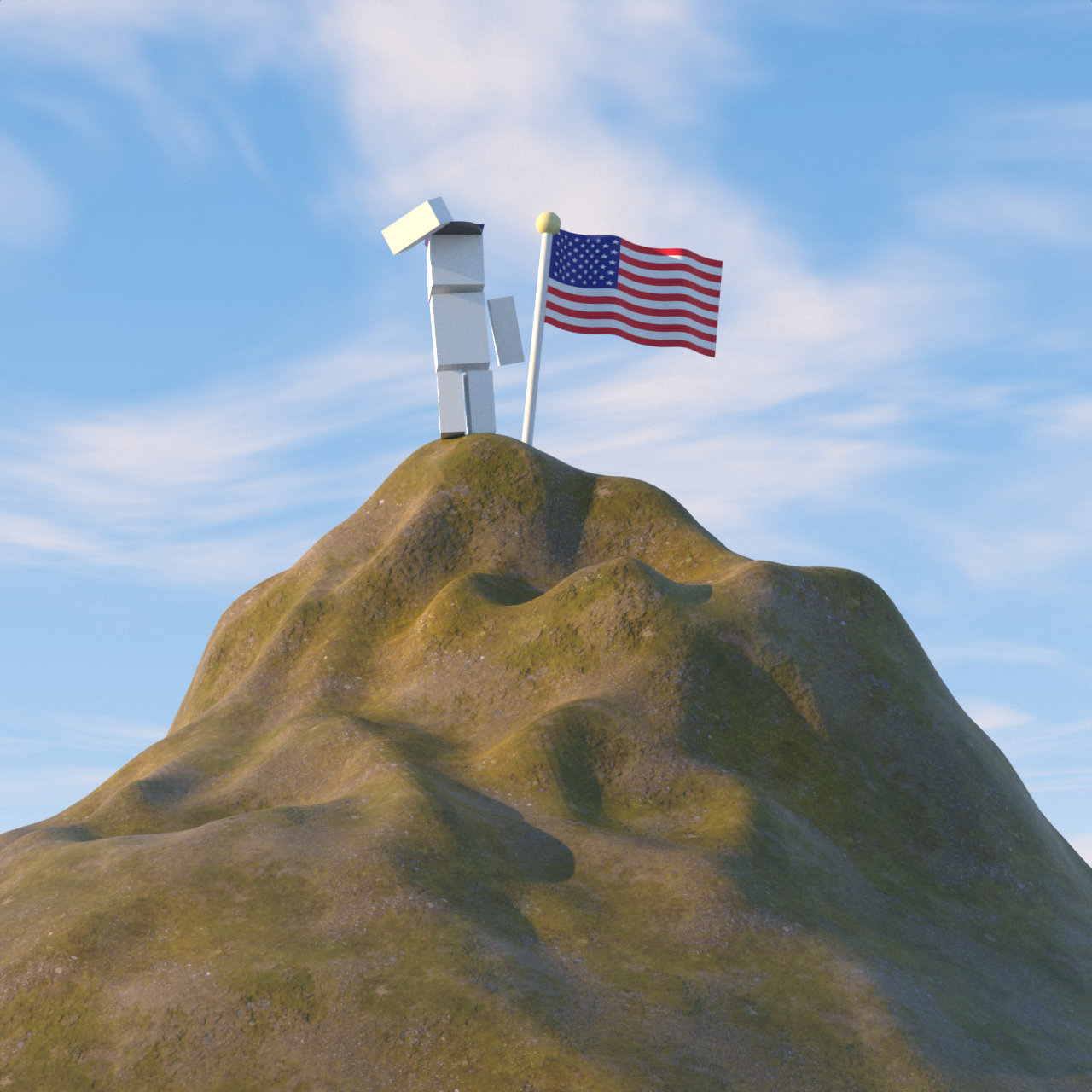 Armada is on up of the hill, saluting with a USA flag next to him. For AmigaX