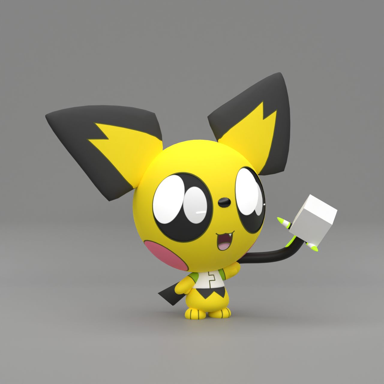 Simple 3D render of Buster holding a cube with his robotic arm. For LittleSobBlue