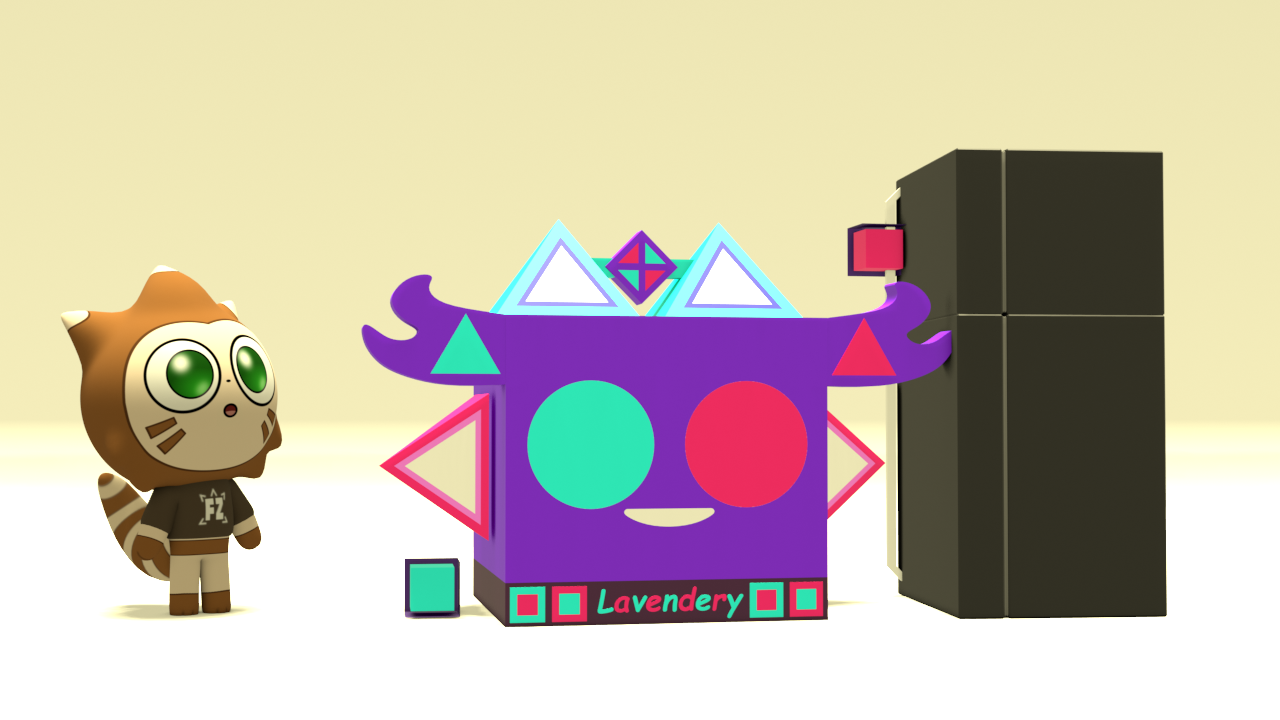 Supersized Lavendery comes to help and reaches to open the fridge. Featuring Galaxiary's character.