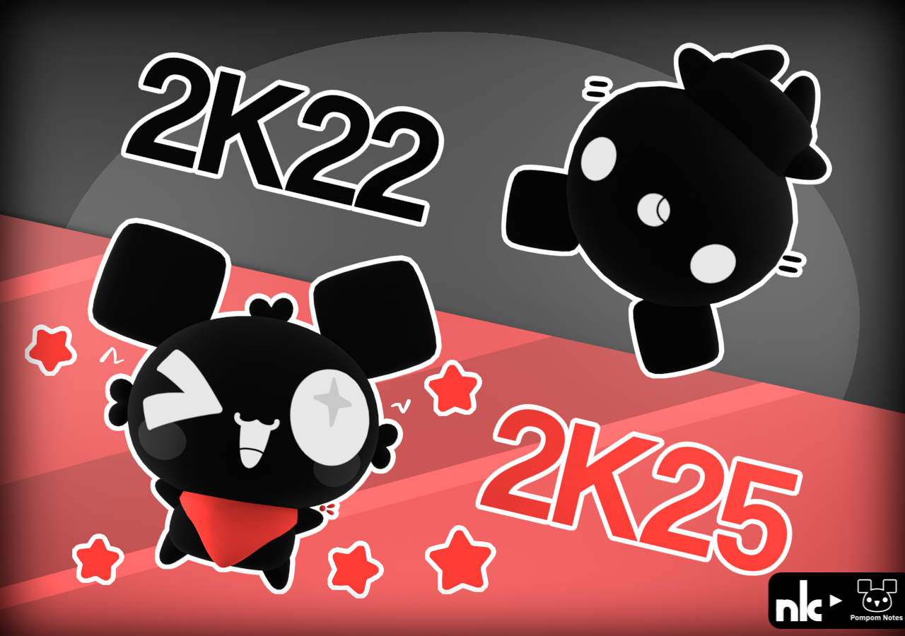 Original character designed by pompomnotes. The Pompom on the bottom-left was created in early 2025, while the Pompom on the top-right was created in 2022.