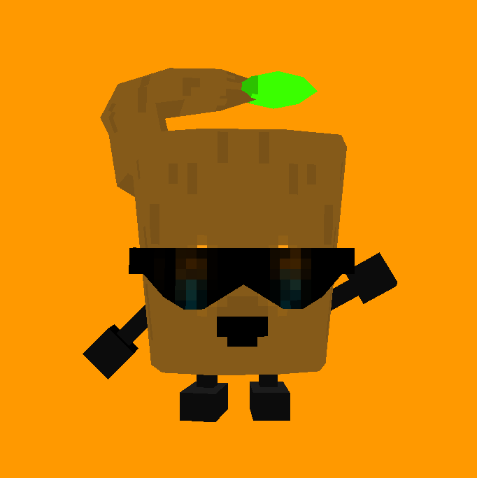 Low-poly 3D turntable animation of an original character, who was created by LogmanTheLog. Created with Blockbench.