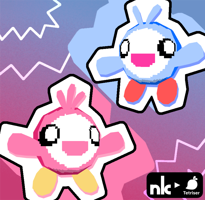 Milly ( to the bottom-left ) and Smitty ( to the top right ) are both jumping up in the air. Original characters created by Tetriser. Created with Blockbench.
